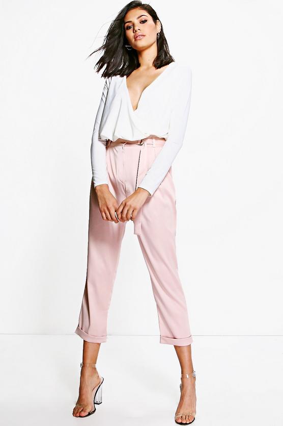 Mia D Ring Belted Cropped Slim Fit Trousers